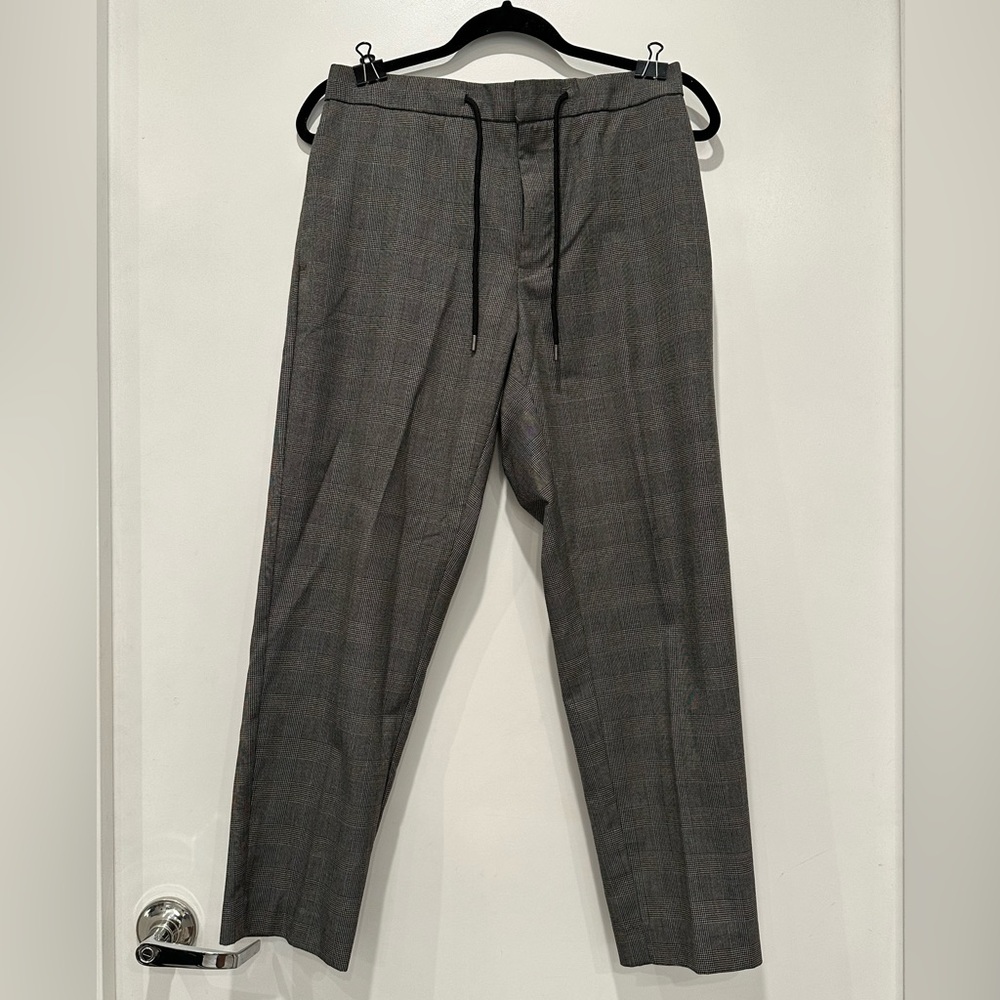 Topman Glen Plaid Tapered Pants with Drawstring Waist - Men Size 32 Waist
